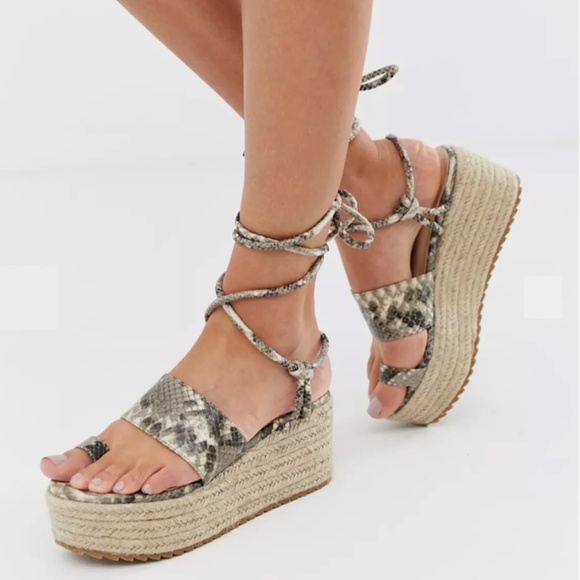 Public Desire Calypso Snake Platform Toe Loop Espadrilles - Picture 1 of 4